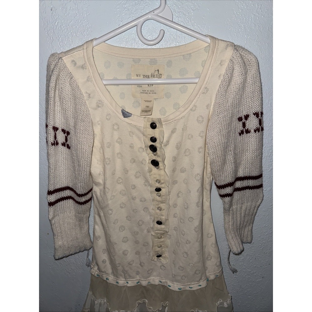 FREE PEOPLE size S Knit Sleeve Thermal Peplum Tunic Ruffle Trim Top Mini Dress - Picture 3 of 10